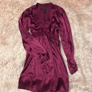 burgundy poet sleeve silk dress